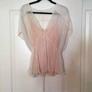 Anthropologie Sheer White and Pink Blouse